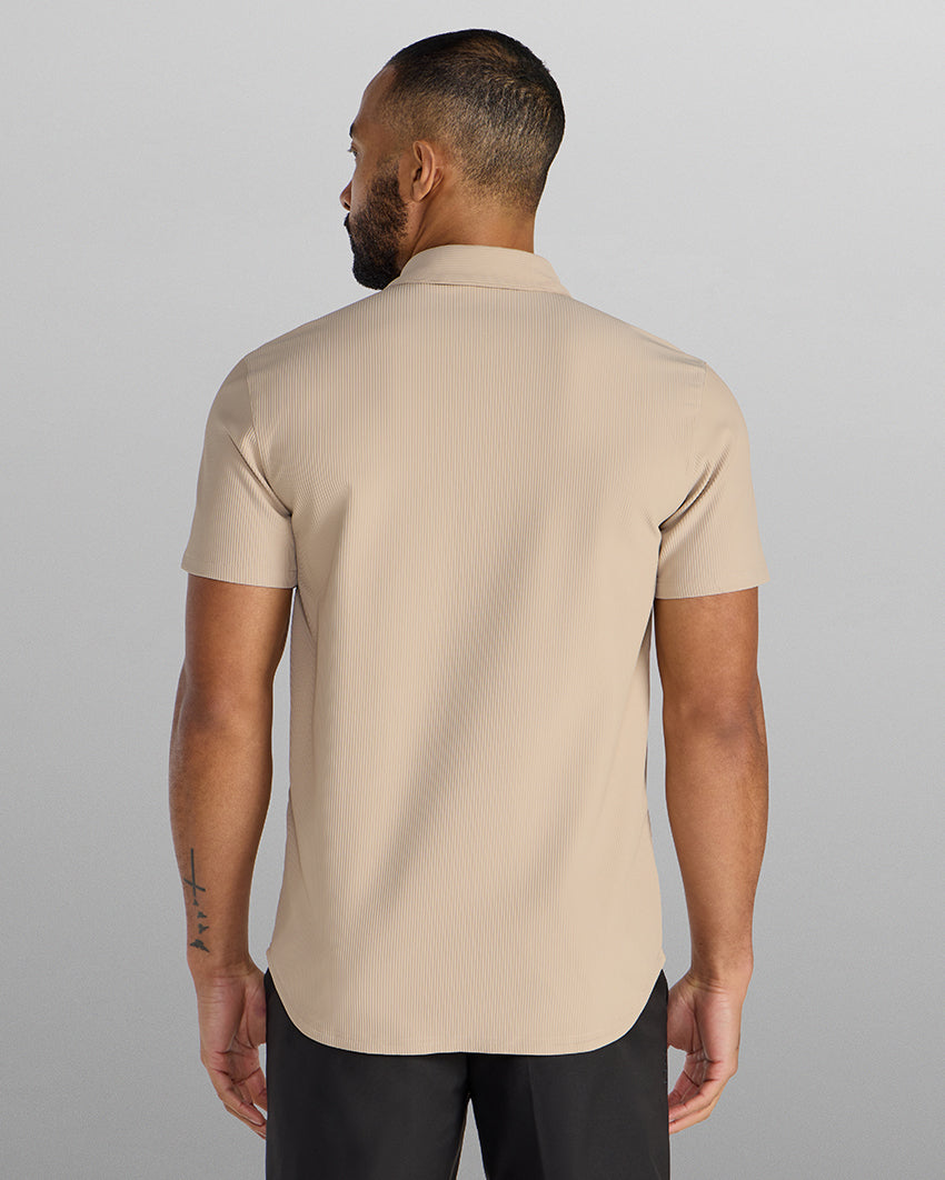 Ribbed+ Short Sleeve Button Down