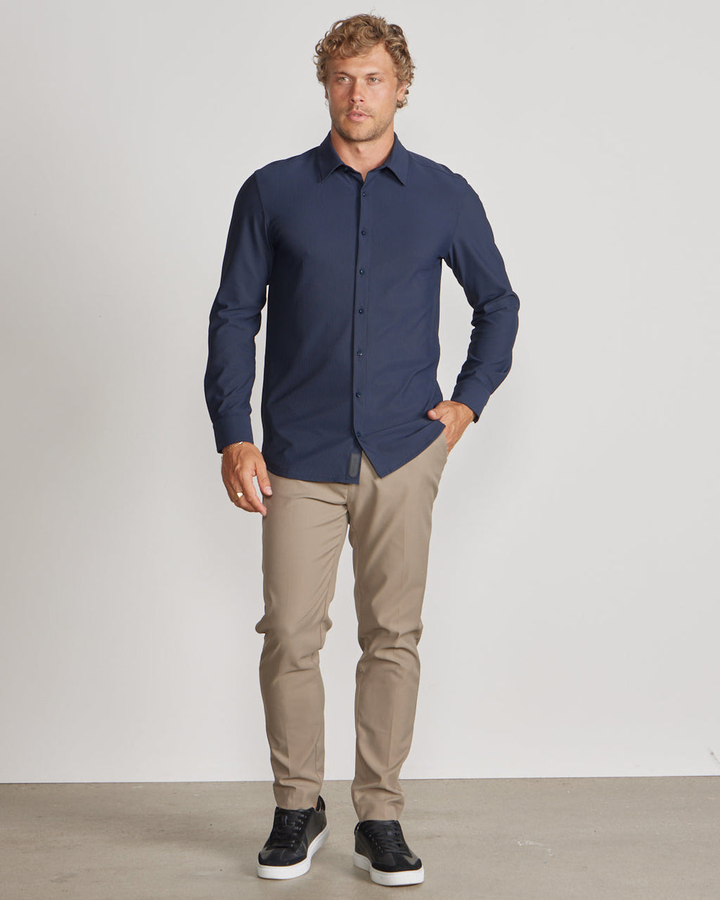 Ribbed+ Long Sleeve Button Down