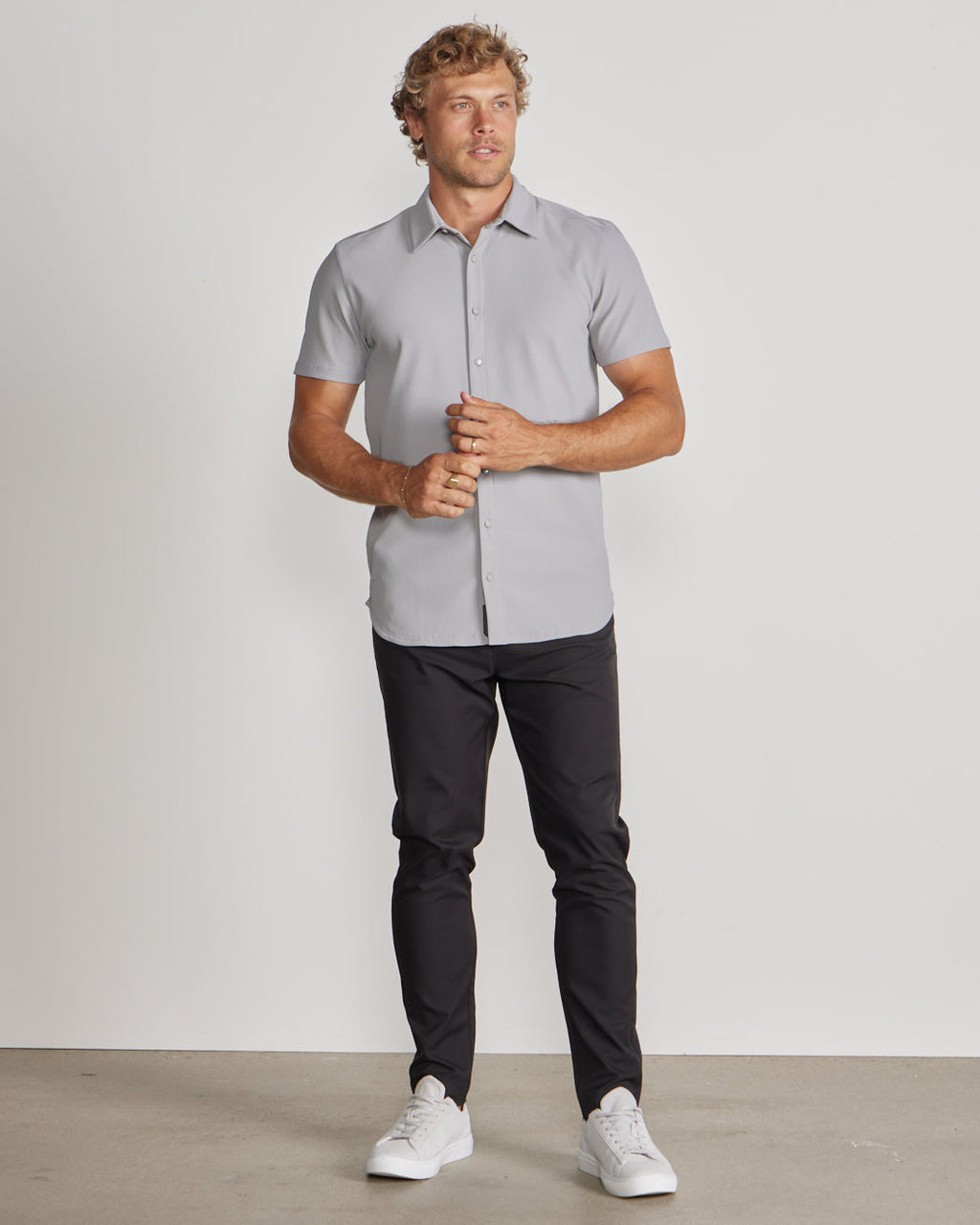 Ribbed+ Short Sleeve Button Down