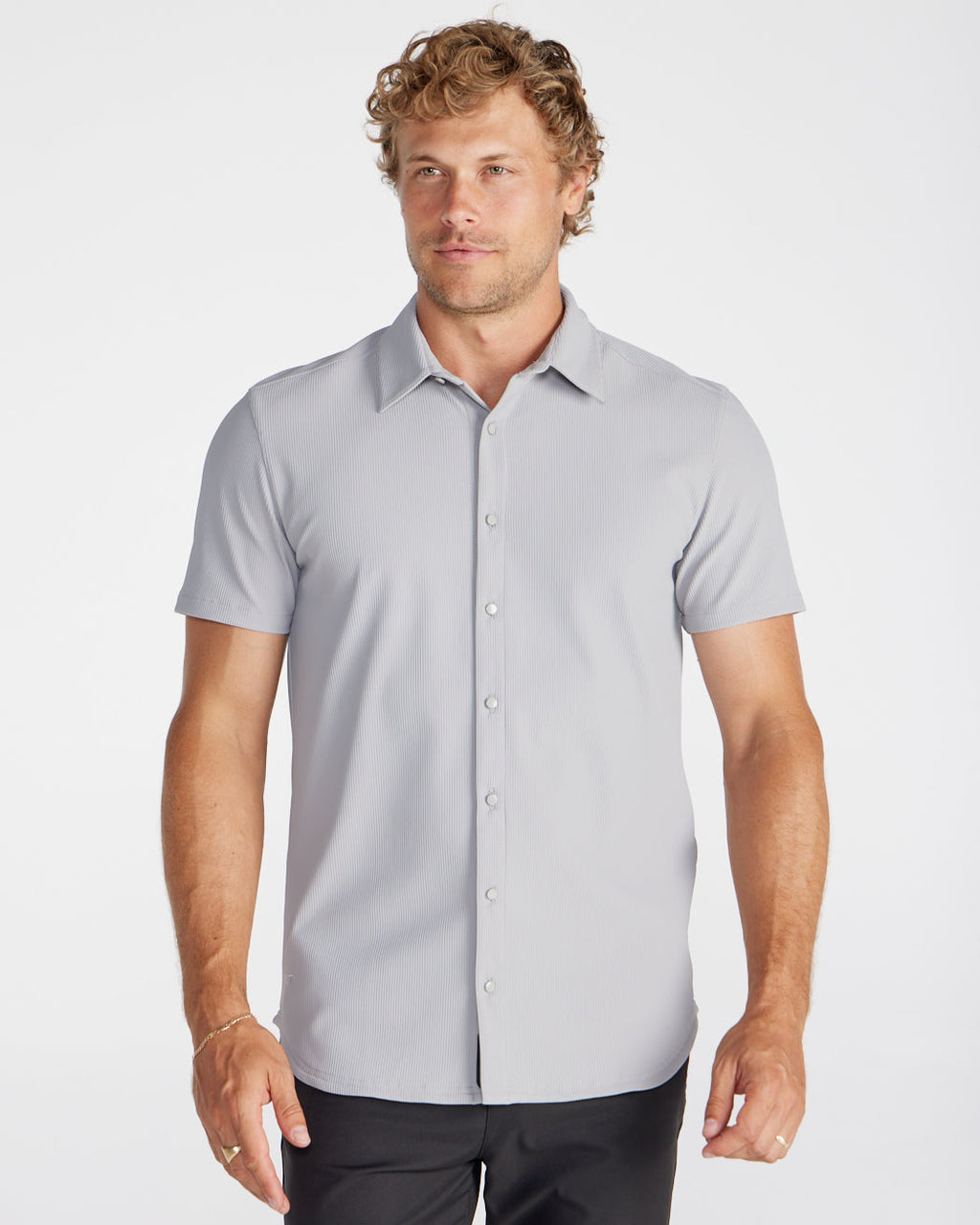 Ribbed+ Short Sleeve Button Down