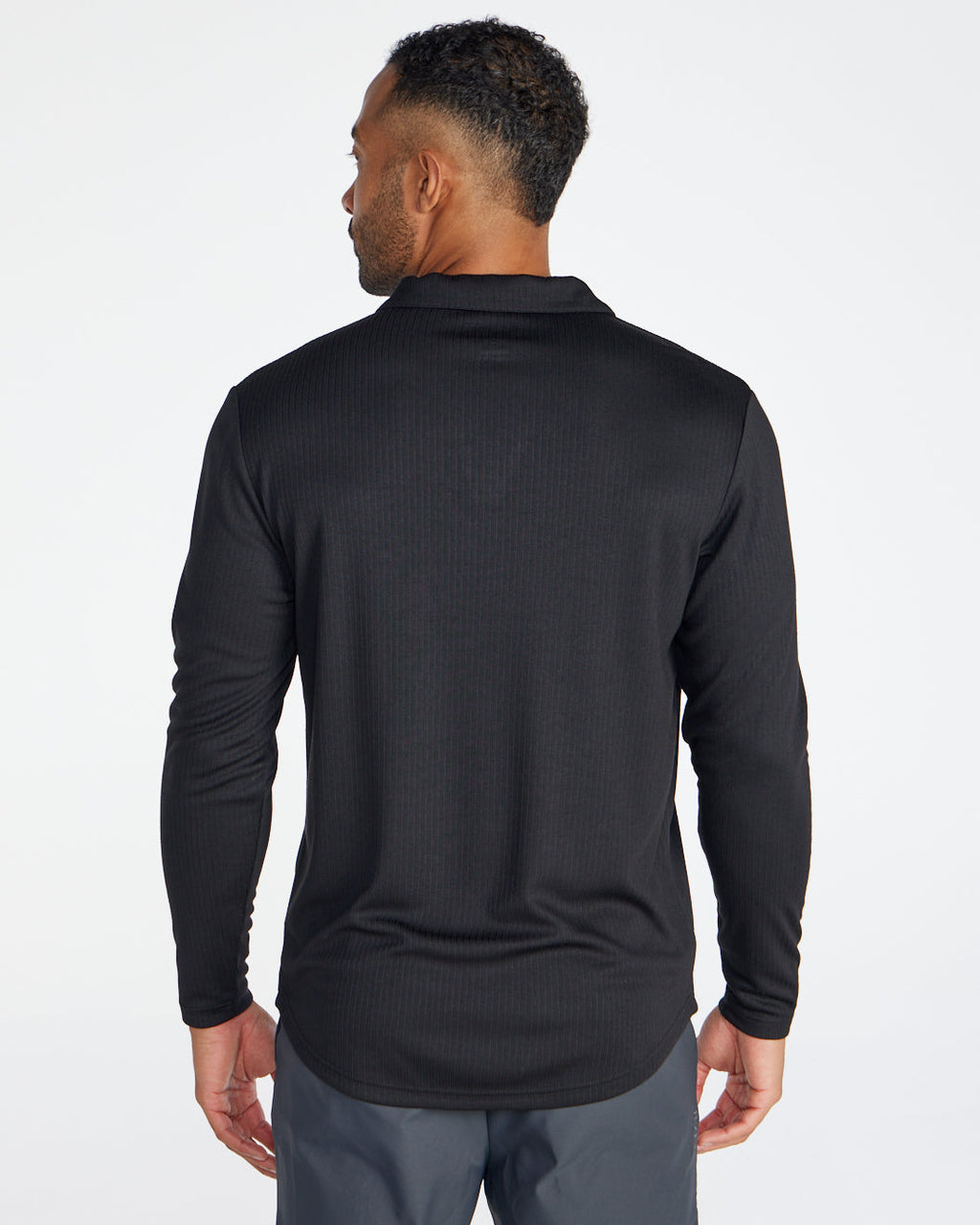 Ribbed Long Sleeve Open V Polo