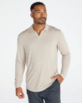 Ribbed Long Sleeve Open V Polo