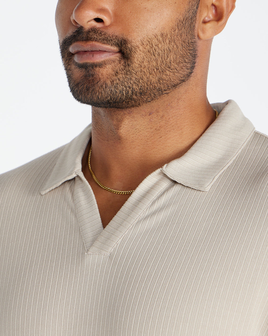 Ribbed Long Sleeve Open V Polo