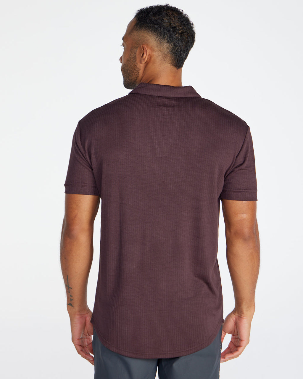 Ribbed Short Sleeve Open V Polo