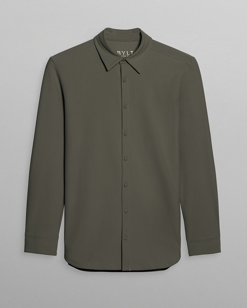 Ribbed+ Long Sleeve Button Down