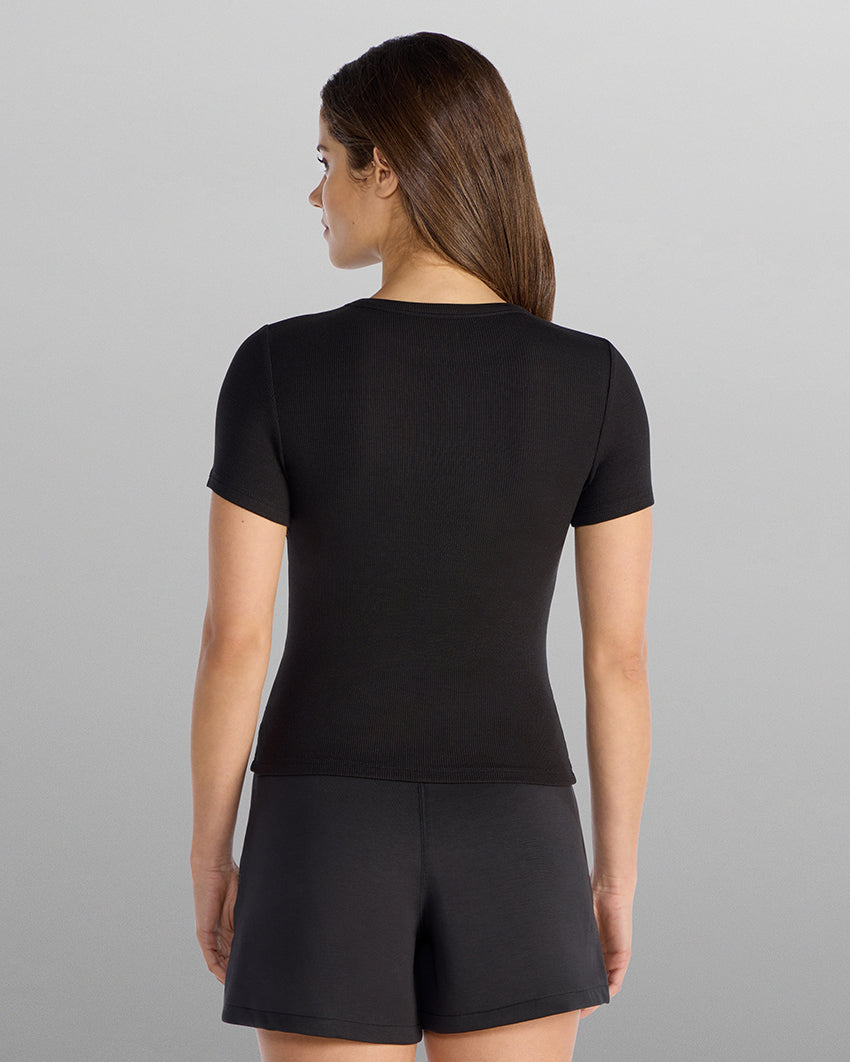 Modal Micro Rib Fitted Short Sleeve