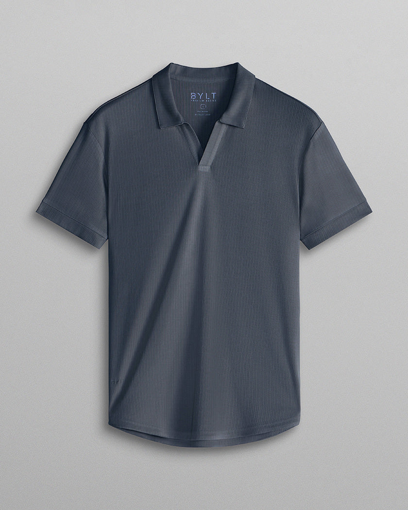 Ribbed Short Sleeve Open V Polo