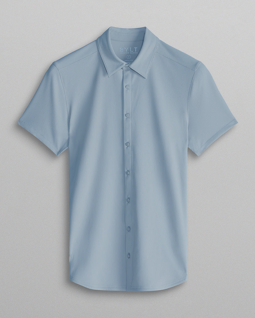 Ribbed+ Short Sleeve Button Down