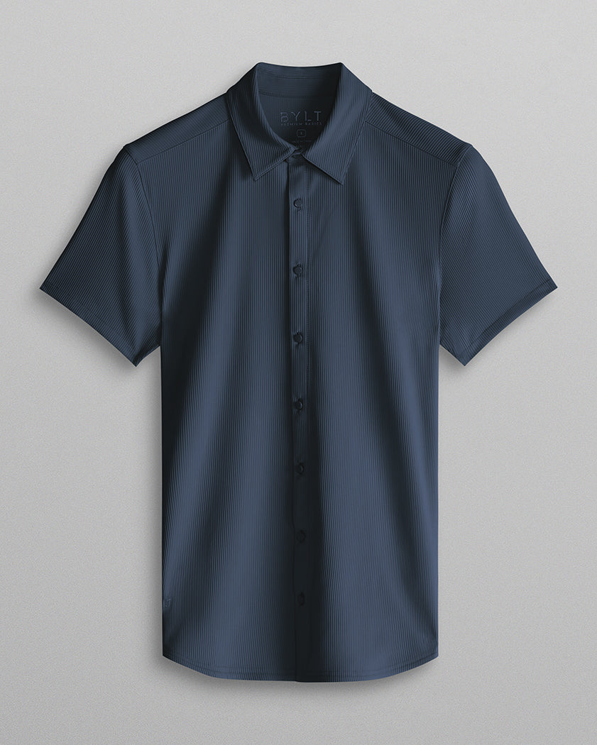 Ribbed+ Short Sleeve Button Down