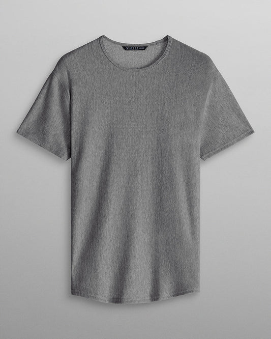 Brushed Herringbone Short Sleeve Drop- Cut