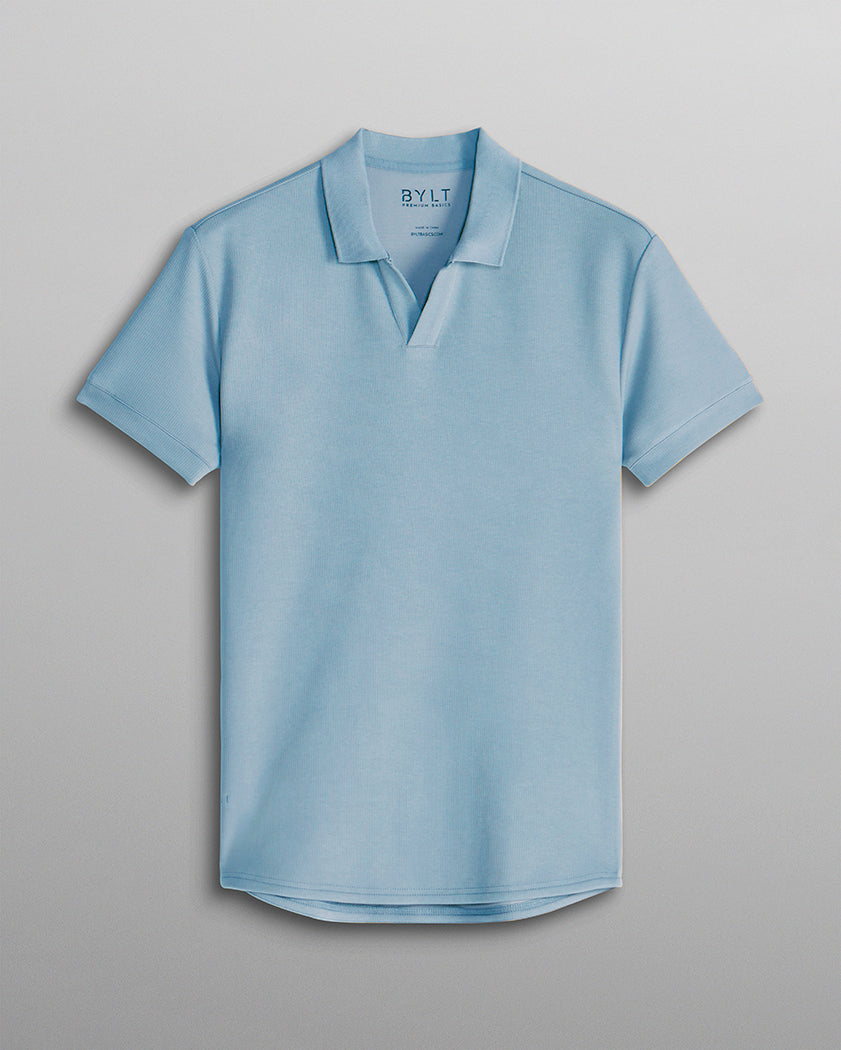 Ribbed Short Sleeve Open V Polo