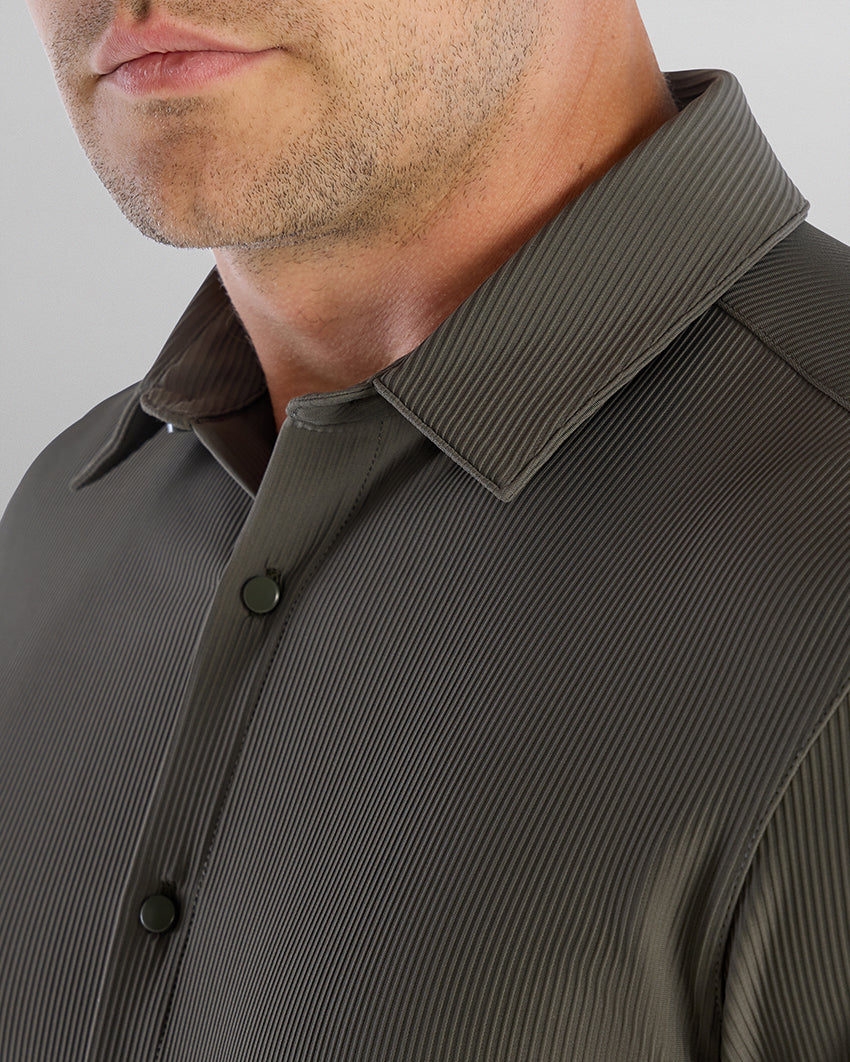 Ribbed+ Long Sleeve Button Down