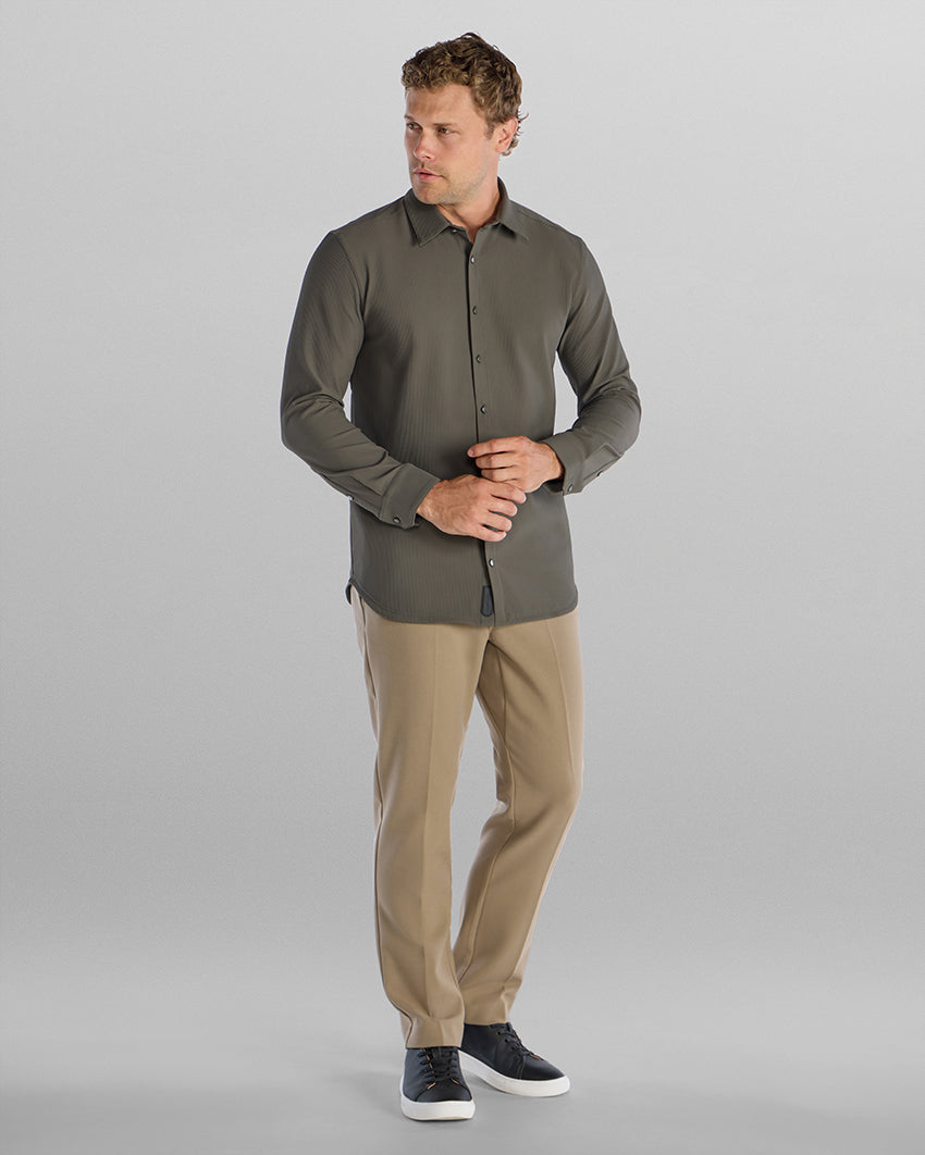 Ribbed+ Long Sleeve Button Down