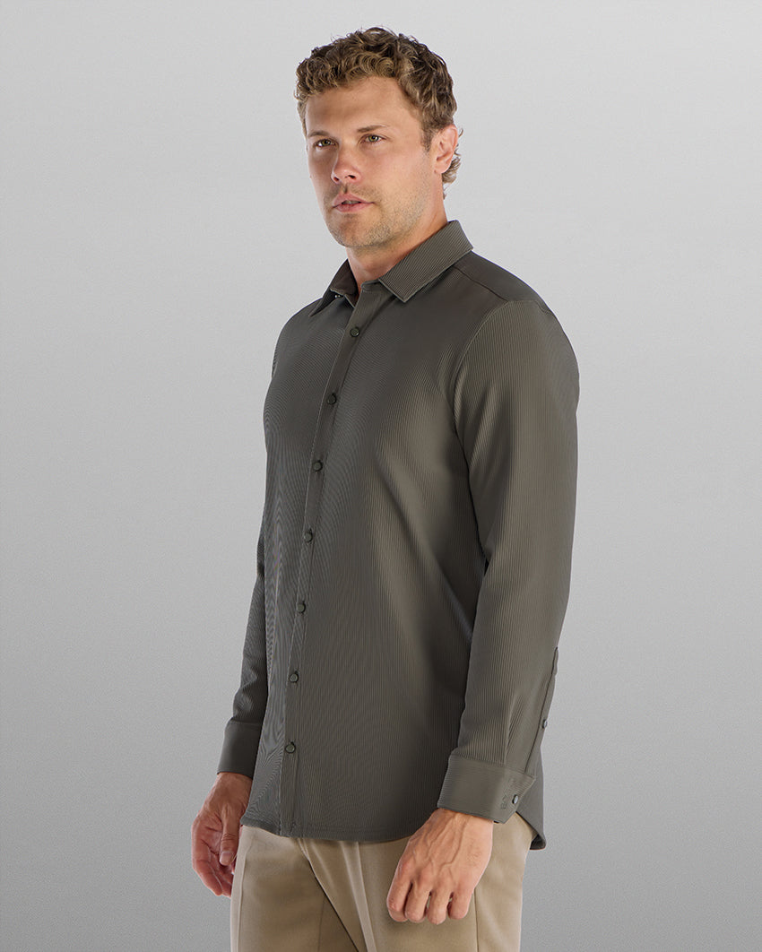 Ribbed+ Long Sleeve Button Down
