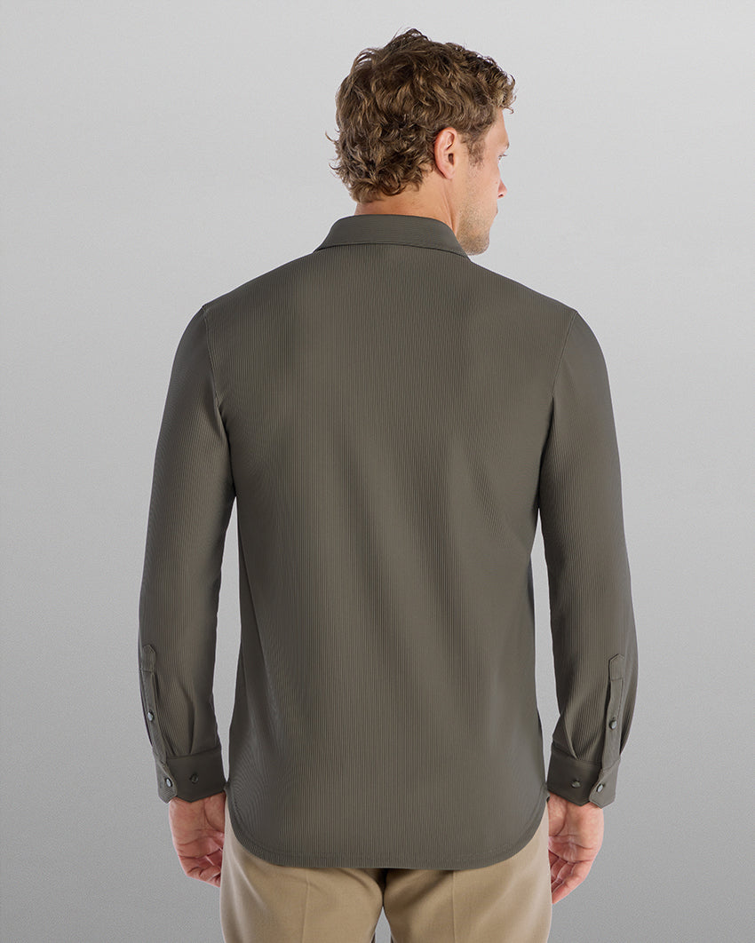 Ribbed+ Long Sleeve Button Down