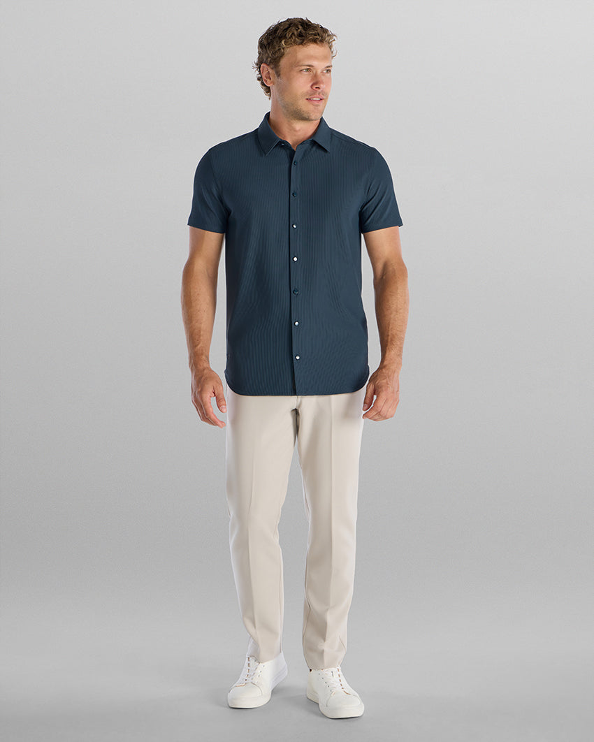 Ribbed+ Short Sleeve Button Down