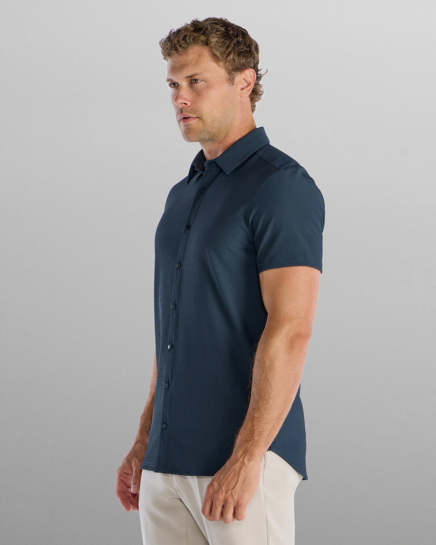 Ribbed+ Short Sleeve Button Down