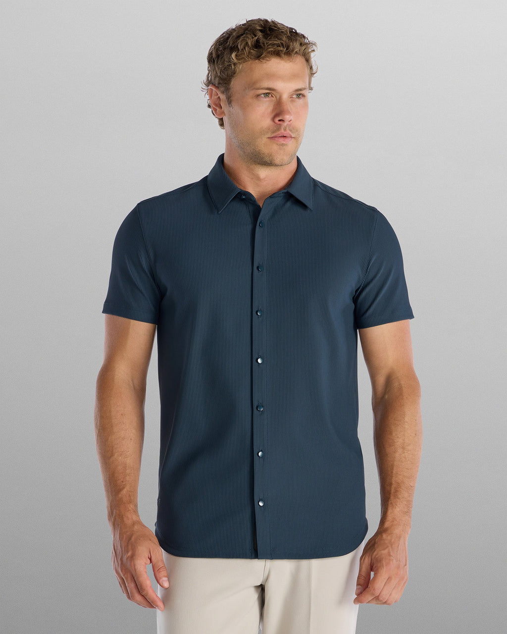 Ribbed+ Short Sleeve Button Down