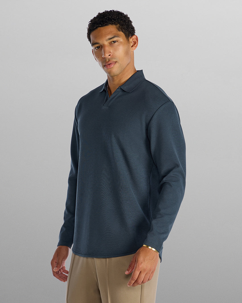 Micro Rib Long Sleeve Polo
