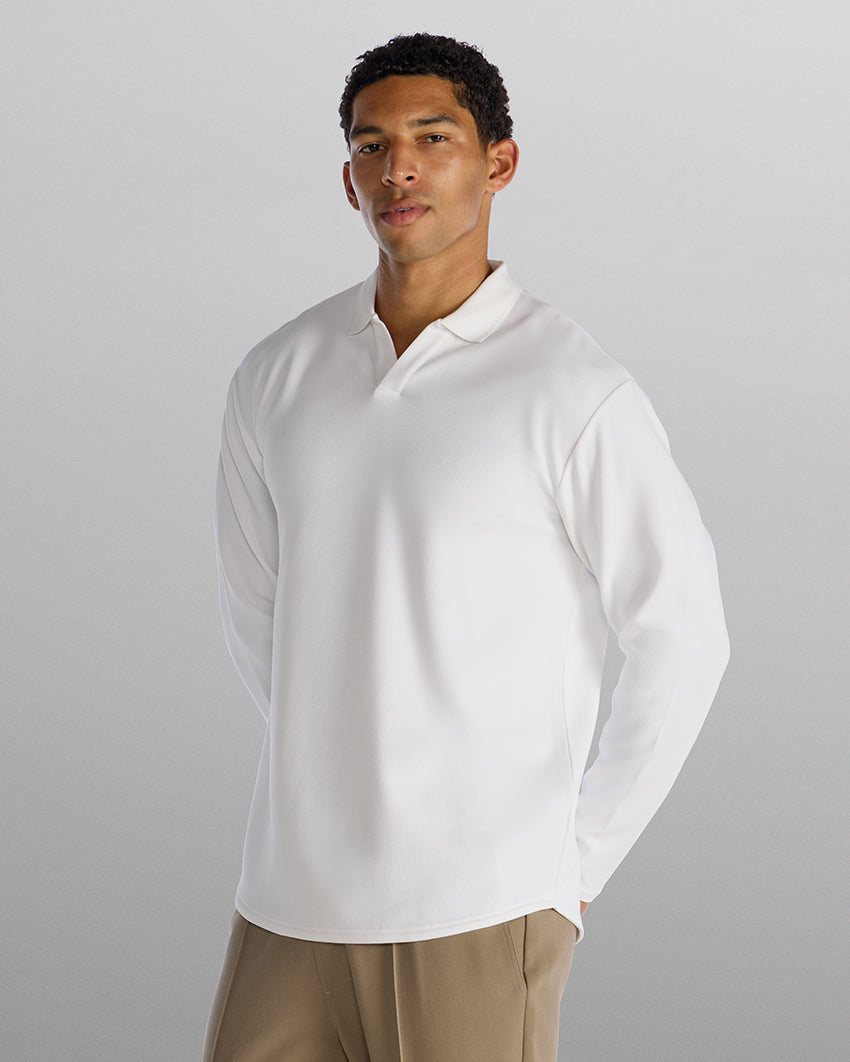 Micro Rib Long Sleeve Polo