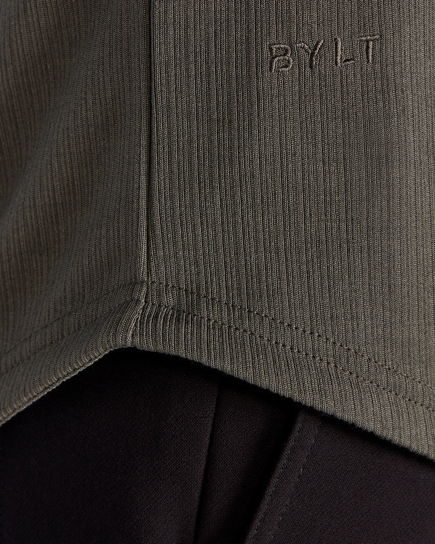 Ribbed Long Sleeve Open V Polo