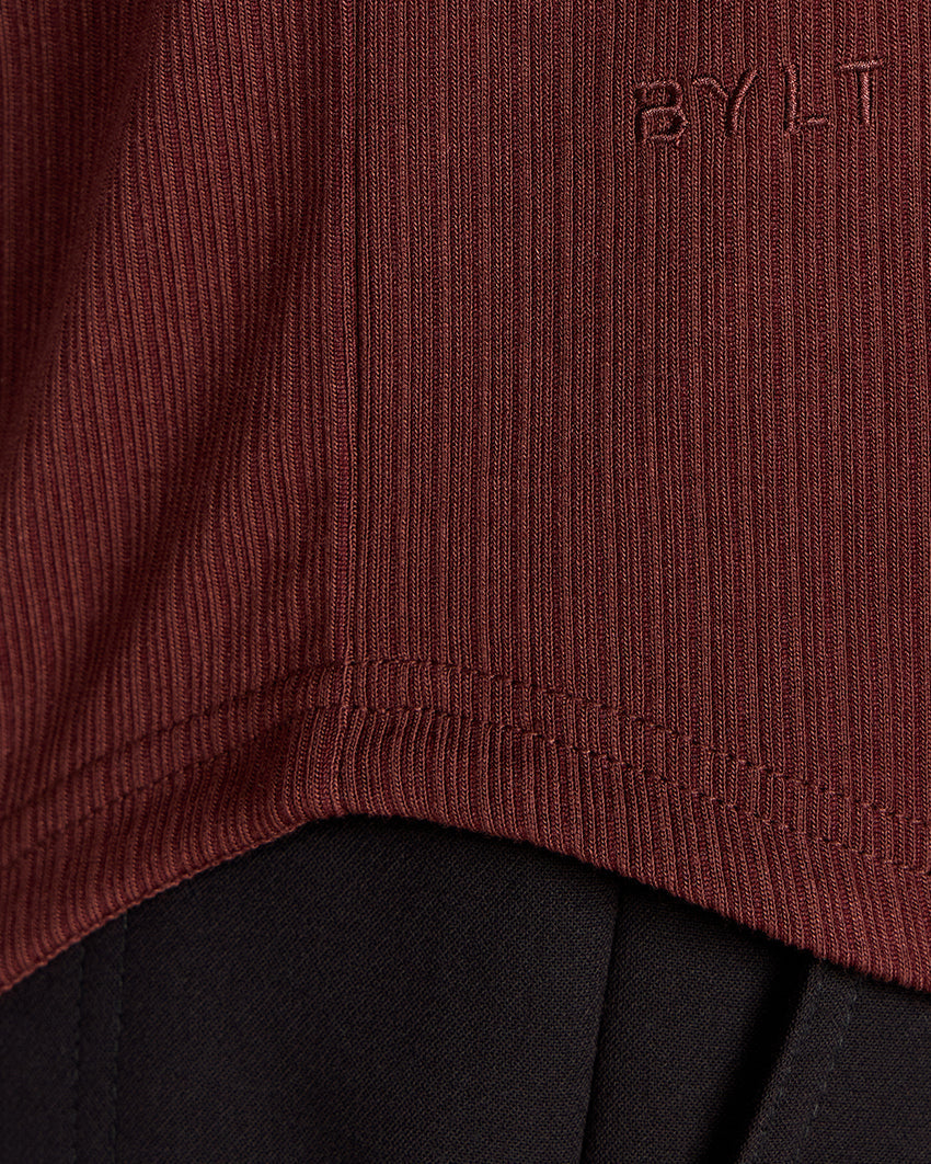 Ribbed Long Sleeve Open V Polo