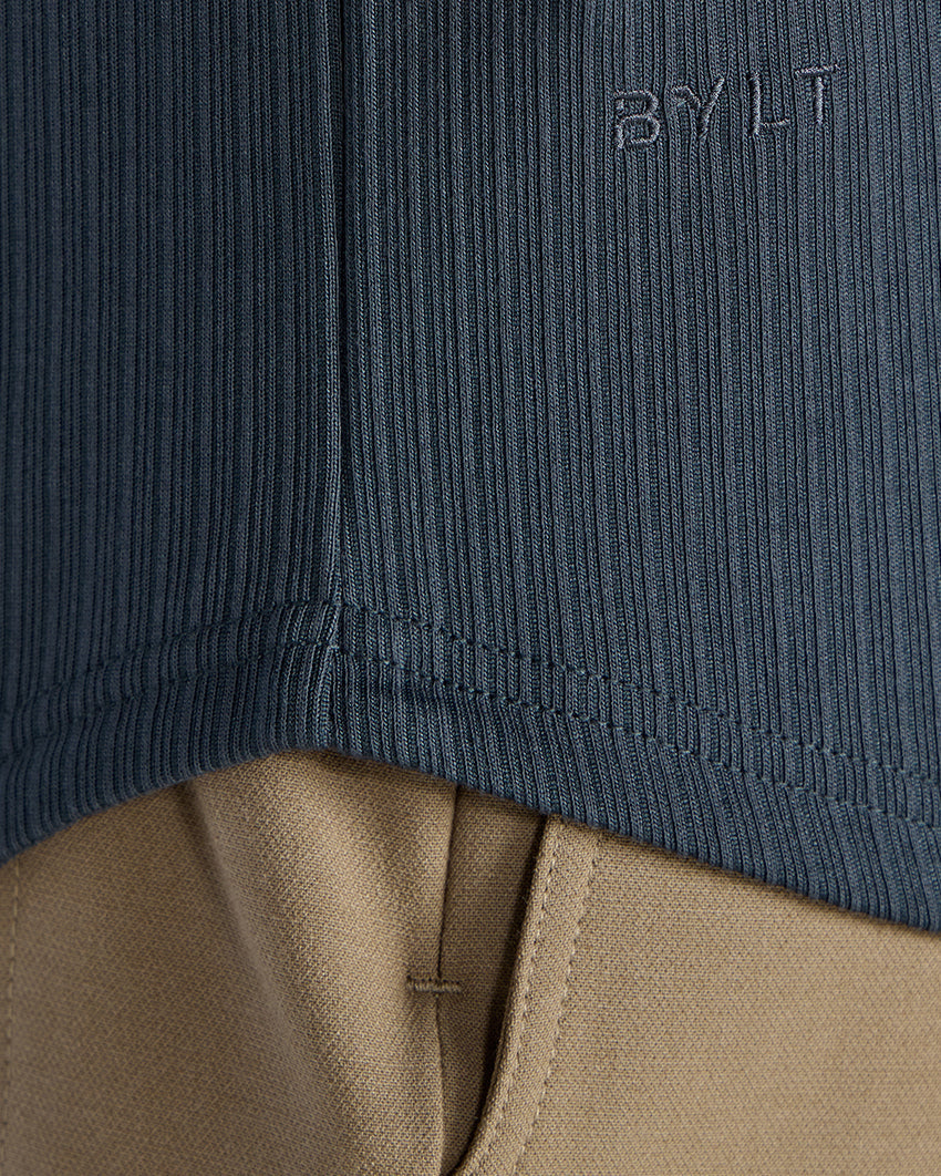 Ribbed Long Sleeve Open V Polo