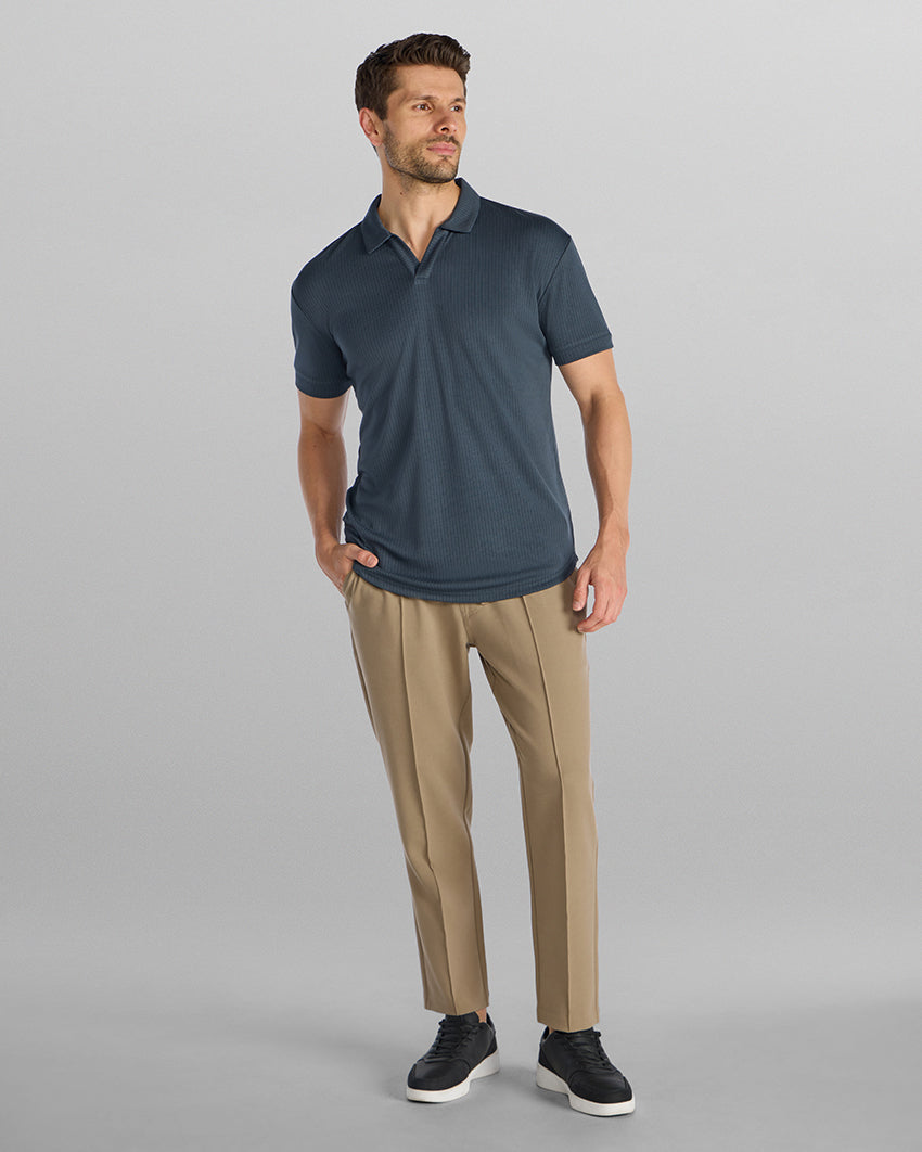 Ribbed Short Sleeve Open V Polo
