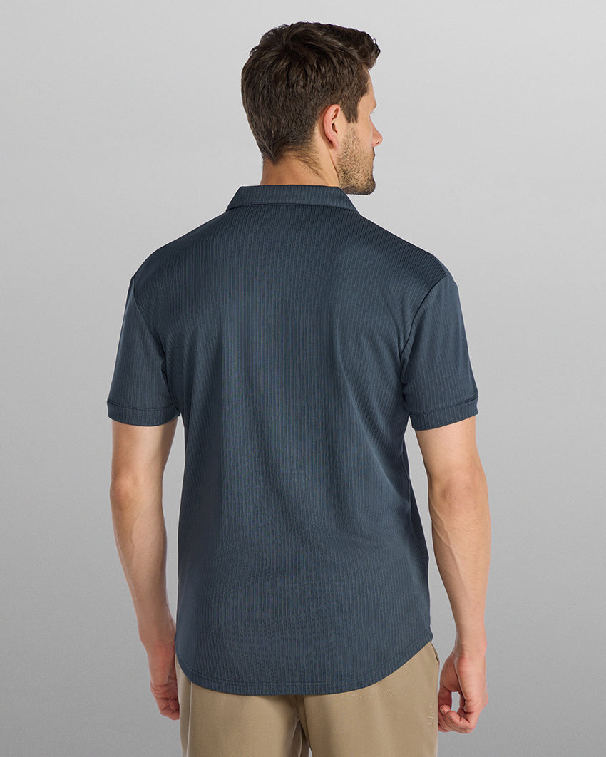 Ribbed Short Sleeve Open V Polo