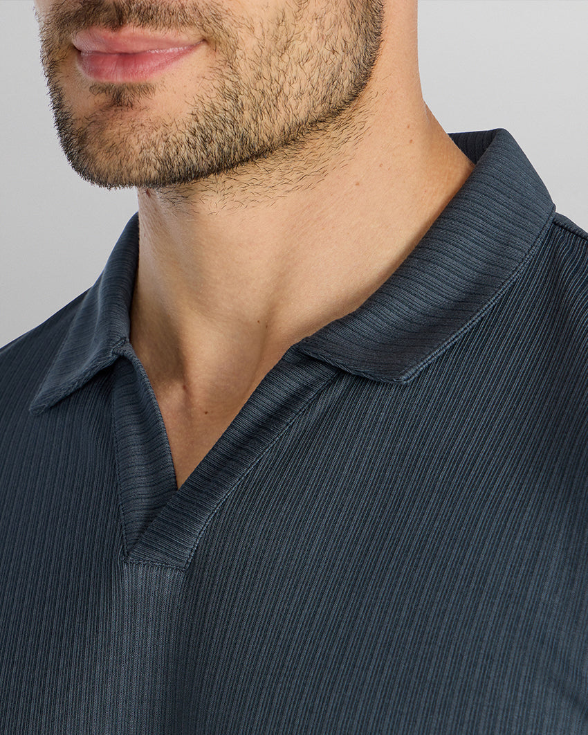 Ribbed Short Sleeve Open V Polo