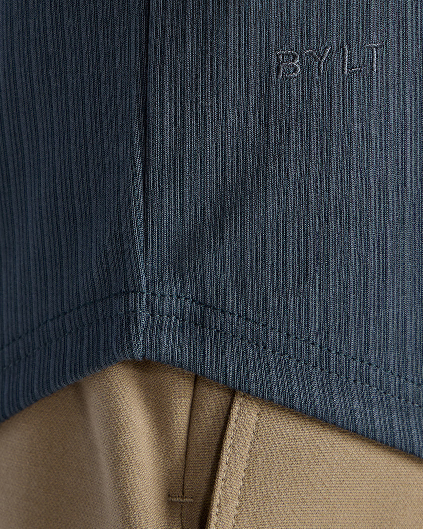 Ribbed Short Sleeve Open V Polo