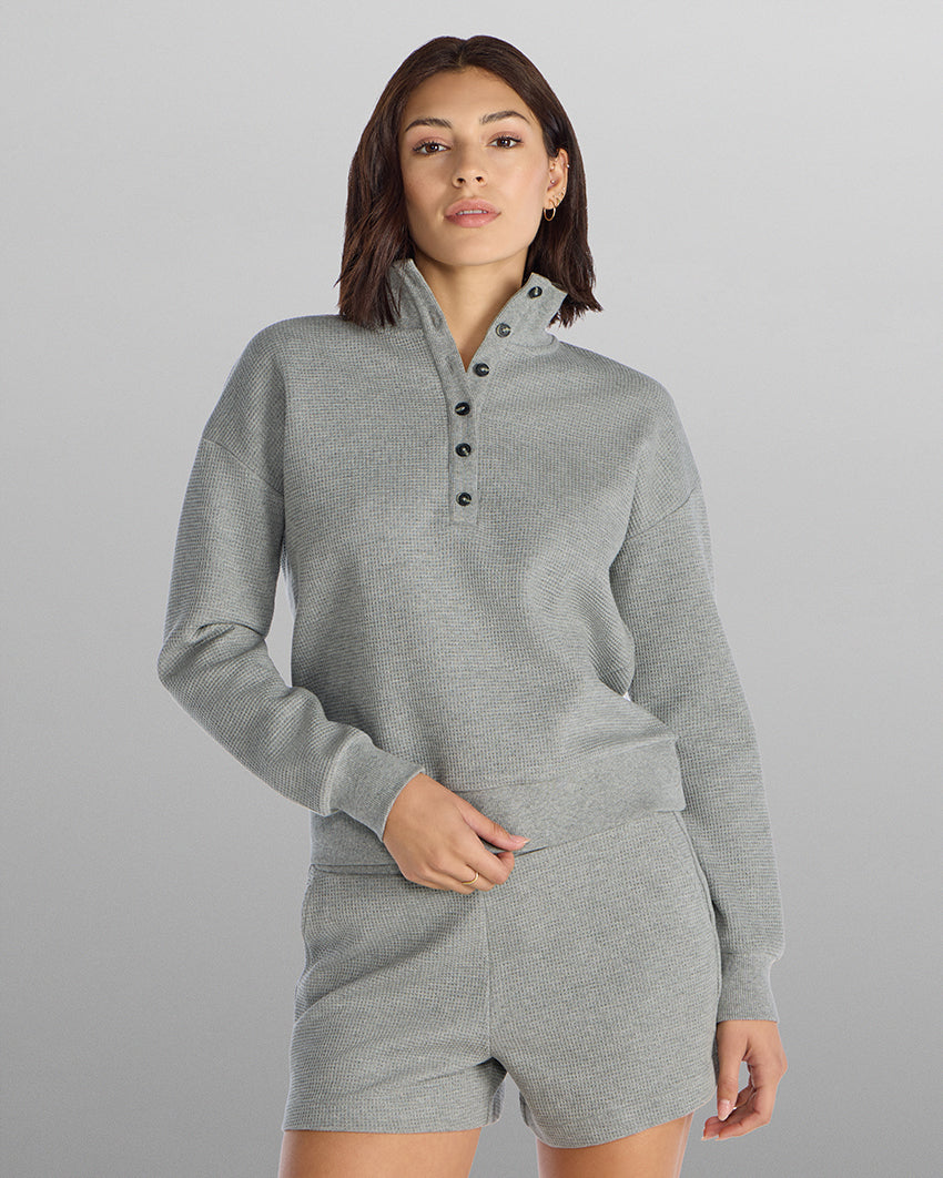 Waffle Knit Collared Pullover