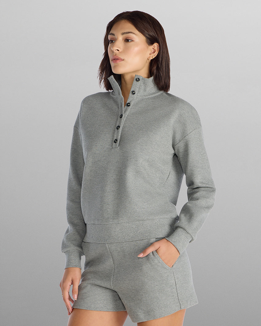Waffle Knit Collared Pullover