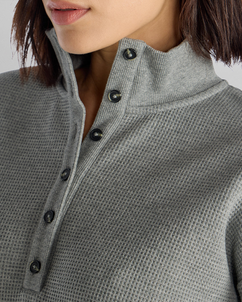 Waffle Knit Collared Pullover