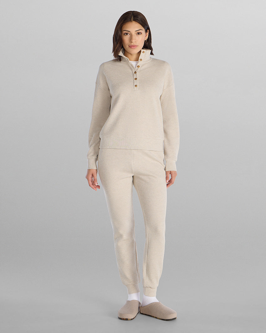 Waffle Knit Collared Pullover