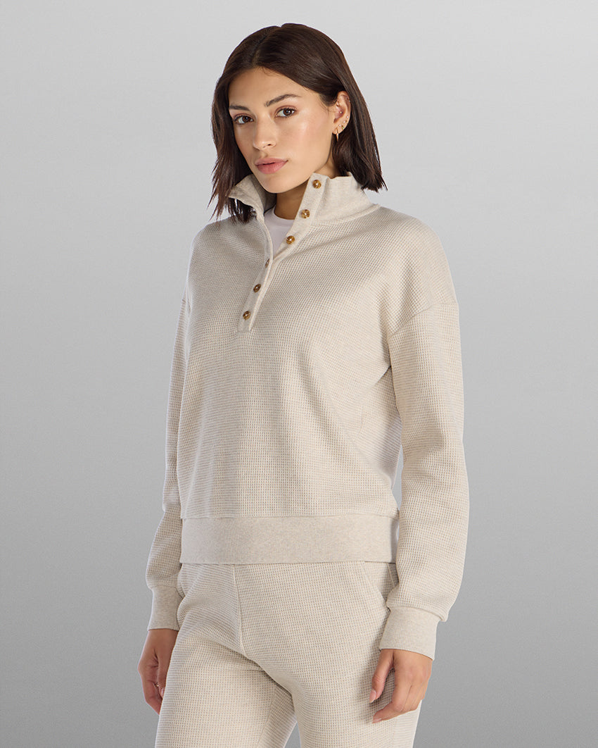 Waffle Knit Collared Pullover