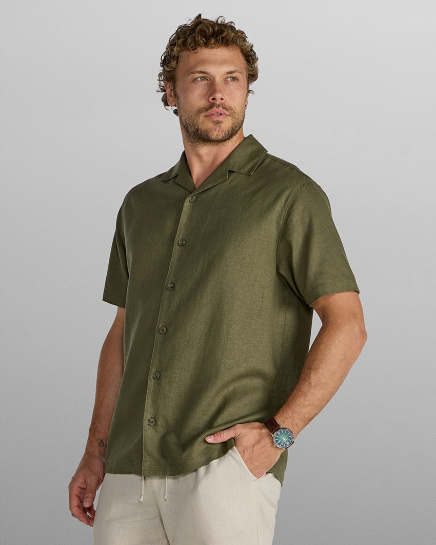 Back to Basics Linen Camp Collar Button Down