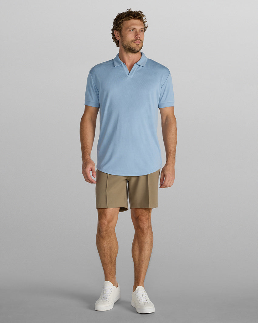 Ribbed Short Sleeve Open V Polo
