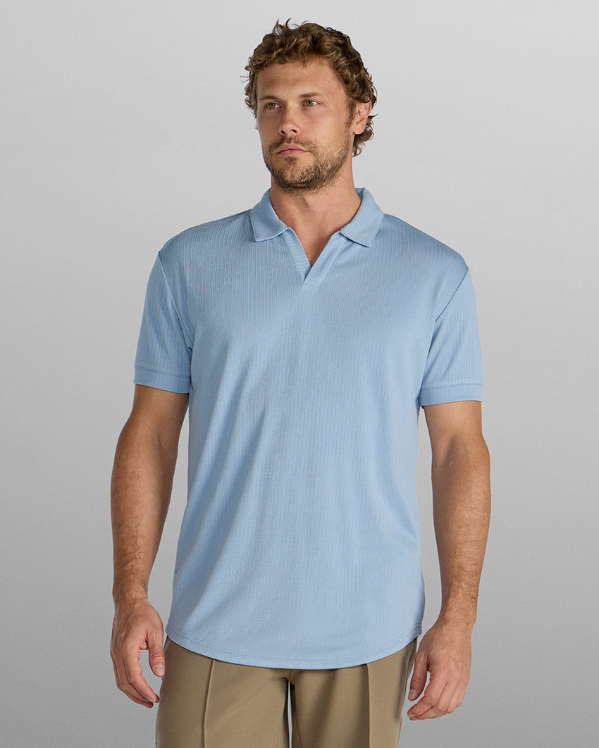 Ribbed Short Sleeve Open V Polo