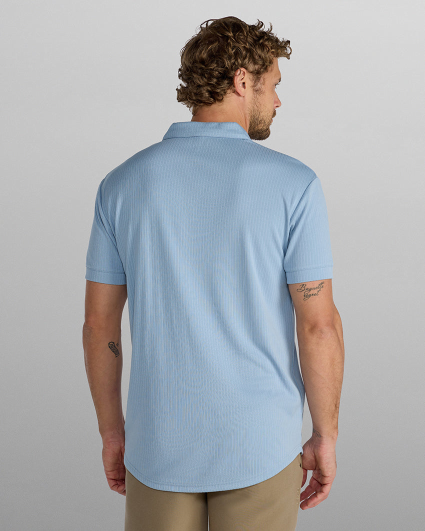 Ribbed Short Sleeve Open V Polo