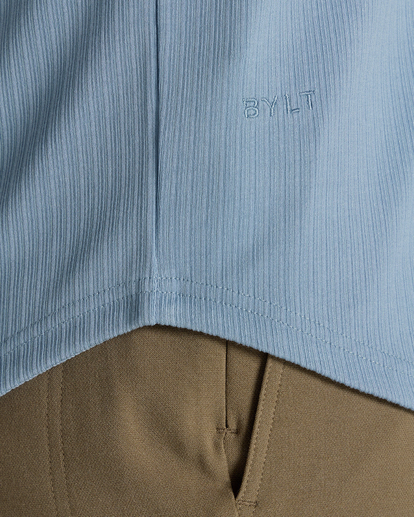 Ribbed Short Sleeve Open V Polo