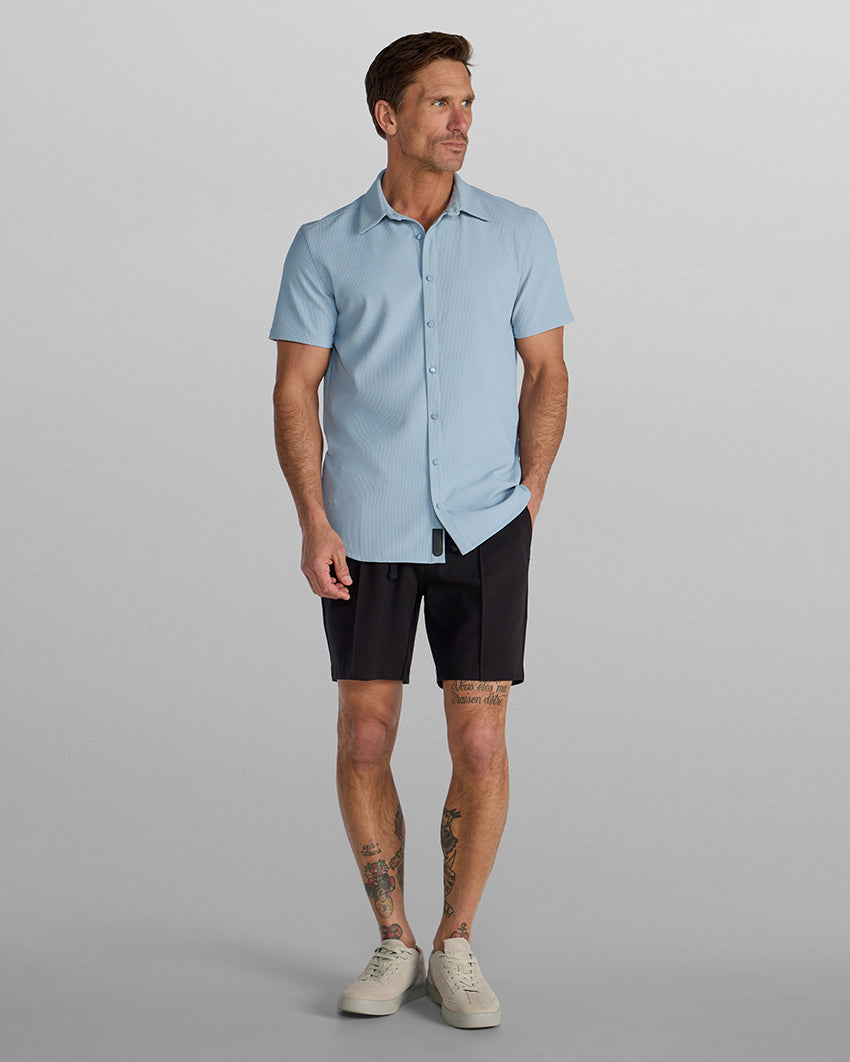 Ribbed+ Short Sleeve Button Down