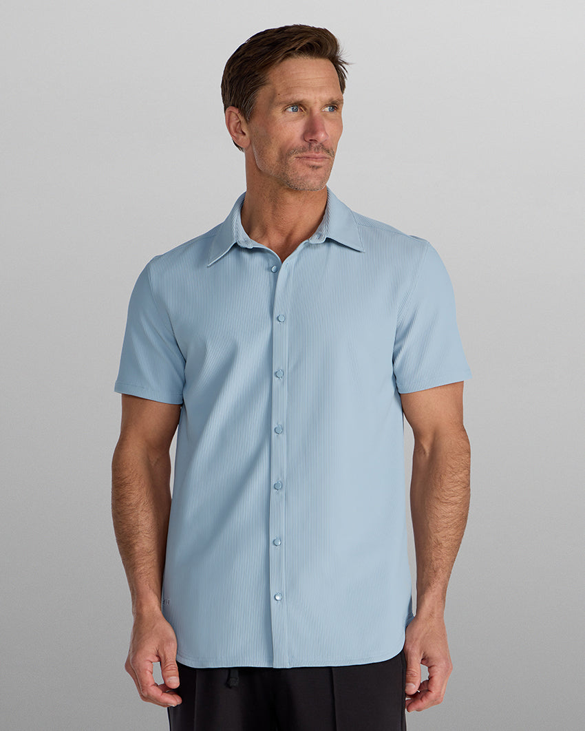 Ribbed+ Short Sleeve Button Down