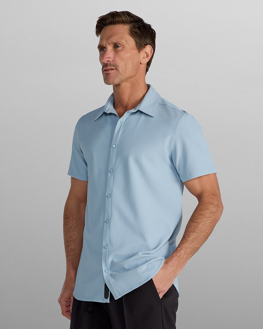 Ribbed+ Short Sleeve Button Down