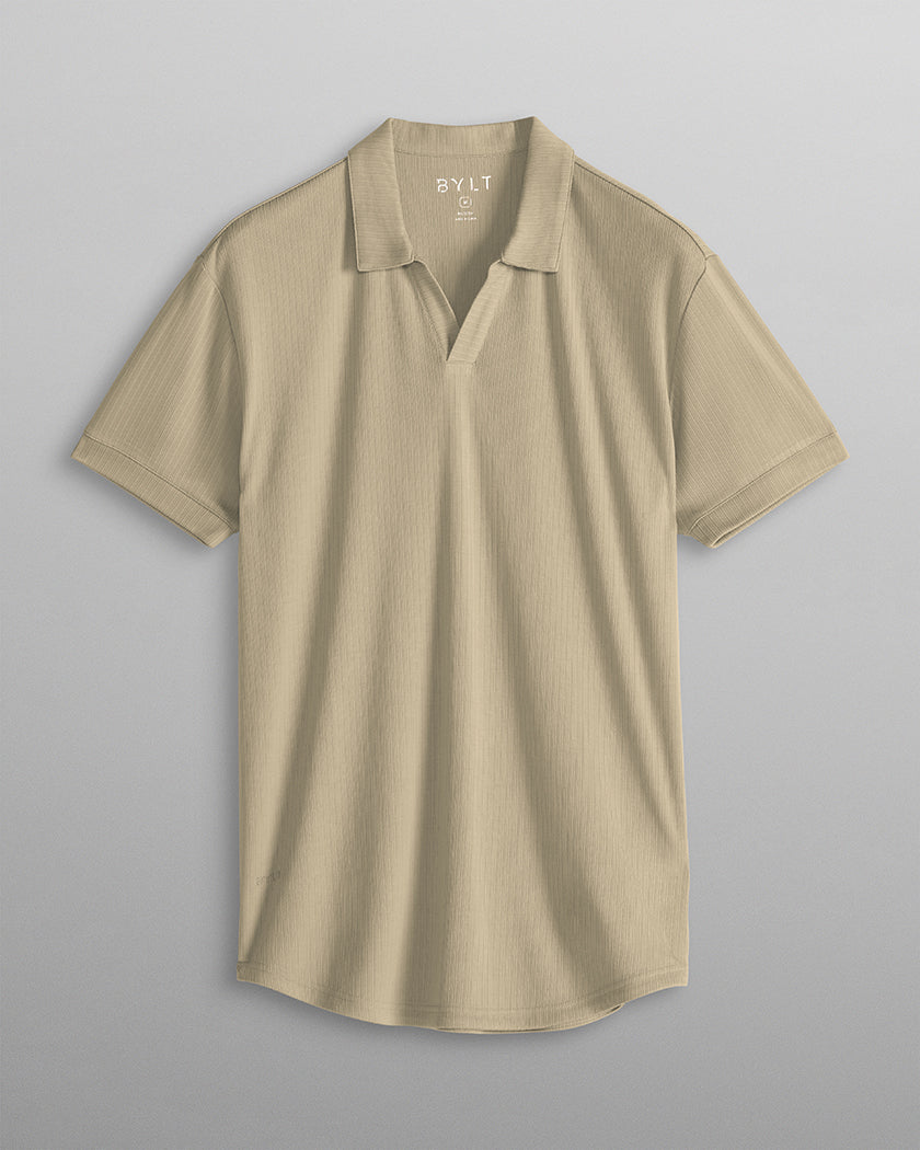 Ribbed Short Sleeve Open V Polo