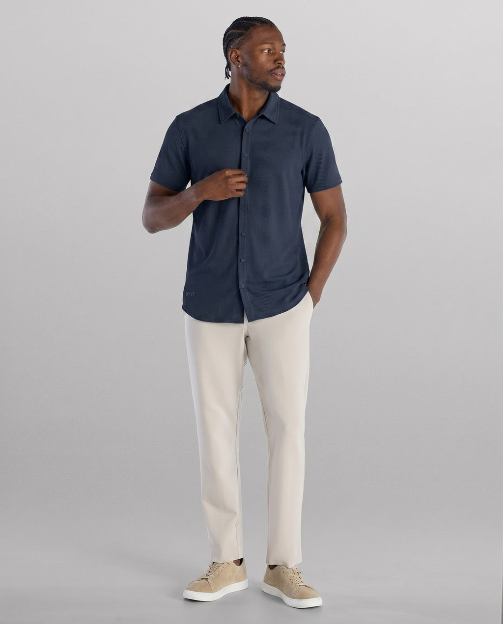 Ribbed+ Short Sleeve Button Down
