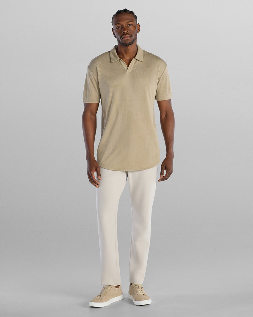 Ribbed Short Sleeve Open V Polo