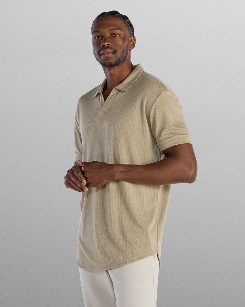 Ribbed Short Sleeve Open V Polo