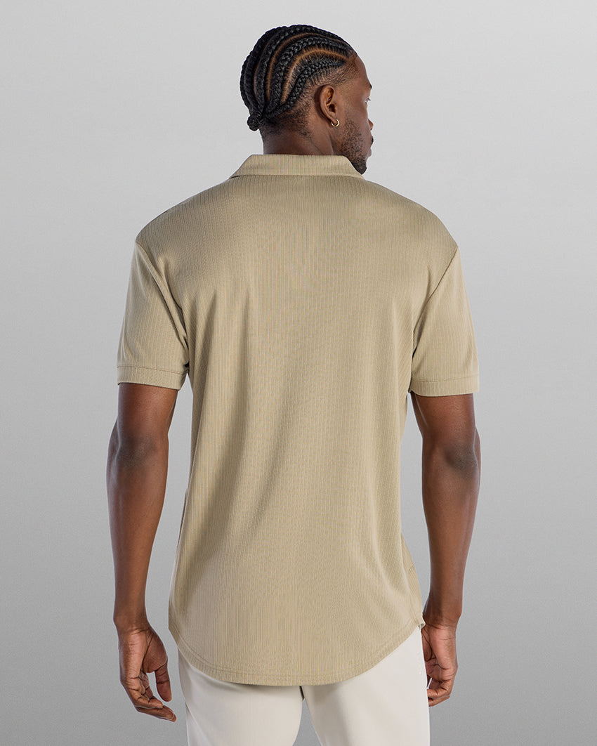 Ribbed Short Sleeve Open V Polo