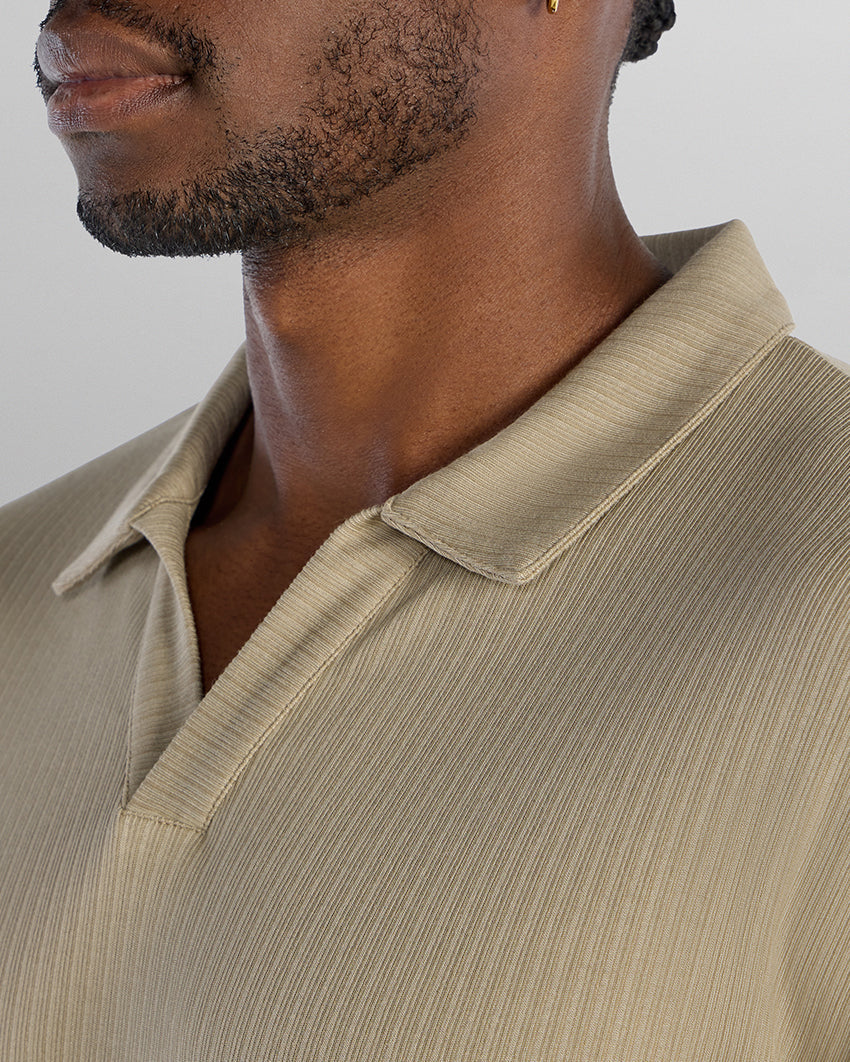Ribbed Short Sleeve Open V Polo